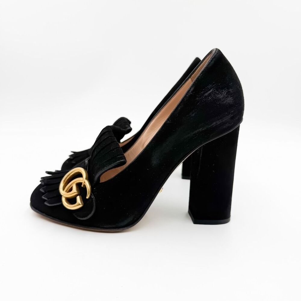 Gucci GG Marmont Fringe Black Loafer Block Heel Pumps EU 37 US 7 - Picture 4 of 16